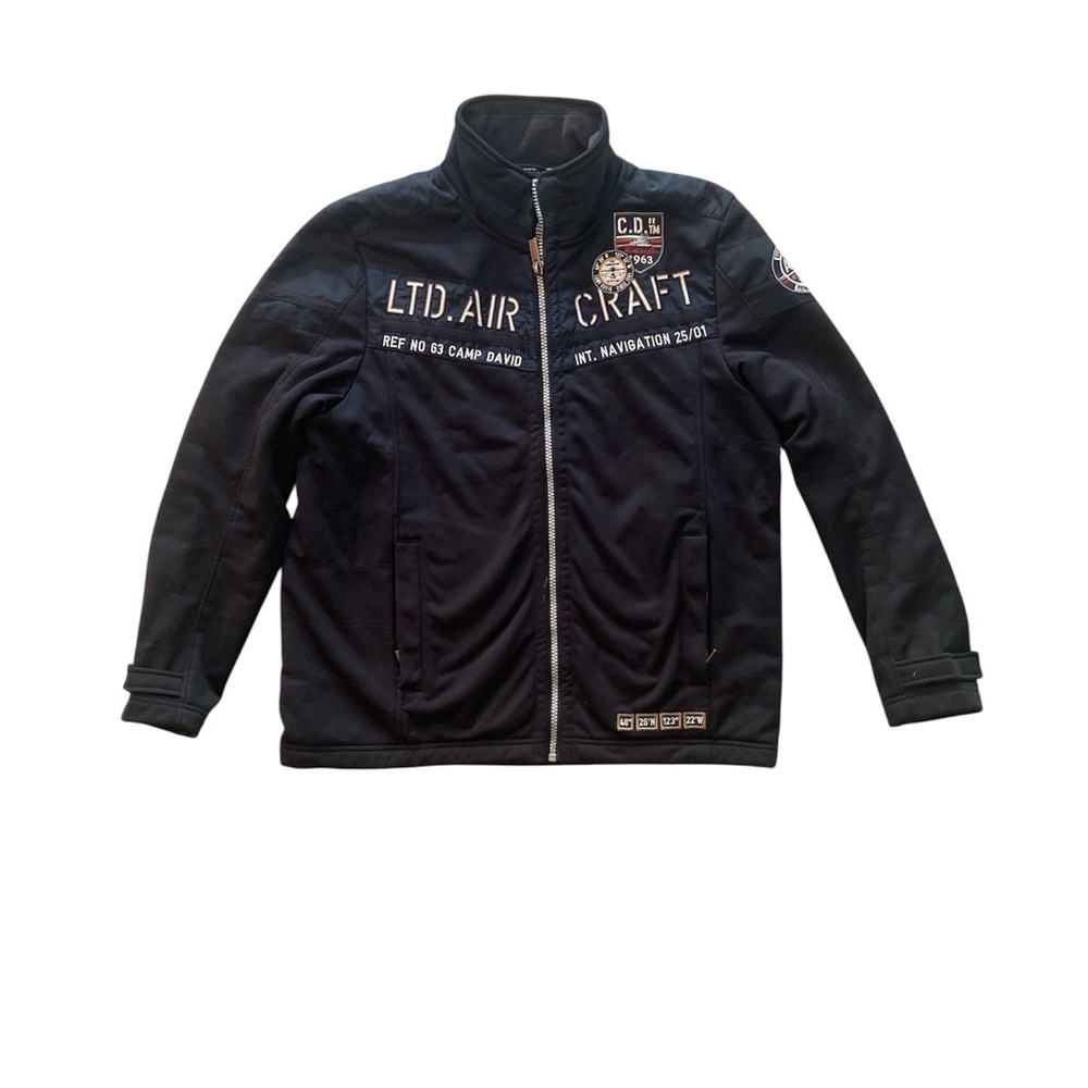 Black Bomber Jacket with Stand-Up Collar and Ribbed Cuffs